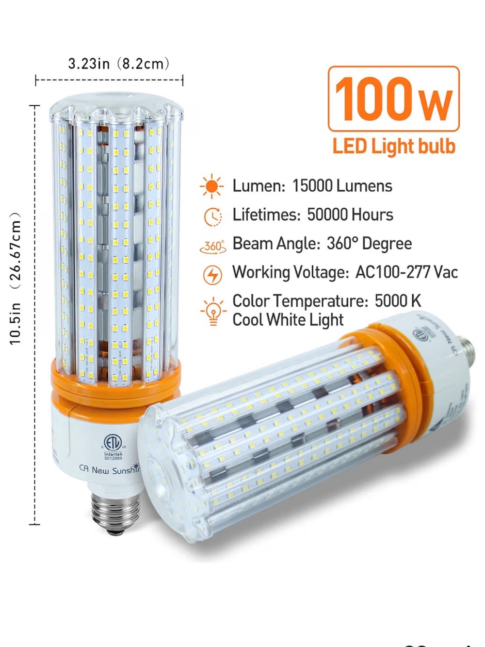 100W LED Corn Light Bulb - Cool White (5000K)